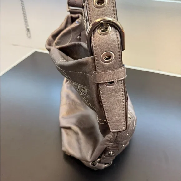 Coach Gray Silver Leather Studded Embossed Shoulder Crossbody Bag - Picture 6 of 7